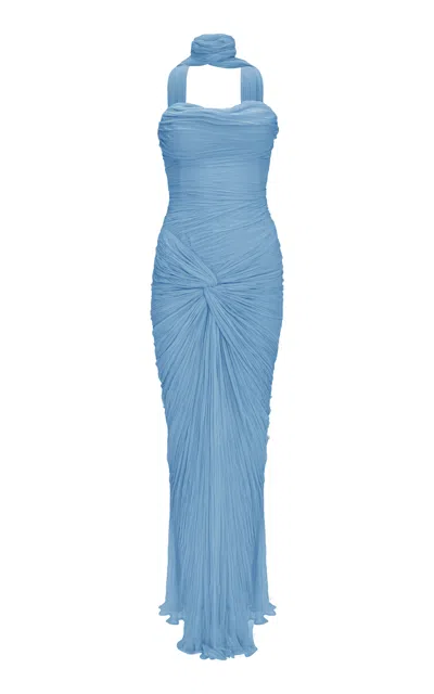 Marmar Halim Ruched-sash Silk Gown In Blue