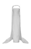 Marmar Halim Ruched Silk Cape Gown In Off-white