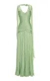 Marmar Halim Ruched Silk-chiffon Gown In Green