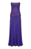 Marmar Halim Ruched Silk Chiffon Gown In Purple