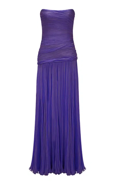 Marmar Halim Ruched Silk Chiffon Gown In Purple