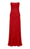 Marmar Halim Ruched Silk Chiffon Gown In Red