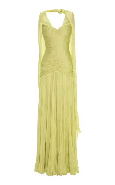 Marmar Halim Ruched Silk-chiffon Gown In Yellow