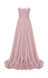 Marmar Halim Ruched Silk Evening Gown In Pink