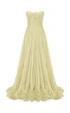 Marmar Halim Ruched Silk Evening Gown In Yellow