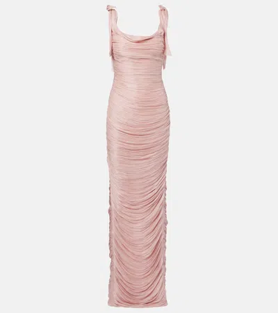 Marmar Halim Ruched Silk Gown In Pink