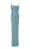 Marmar Halim Ruched Silk-satin Gown In Blue
