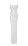 Marmar Halim Ruched Silk-satin Gown In White