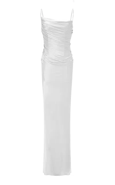 Marmar Halim Ruched Silk-satin Gown In White