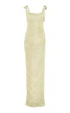 Marmar Halim Ruched Silk Satin Gown In Yellow