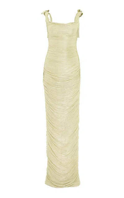 Marmar Halim Ruched Silk Satin Gown In Yellow