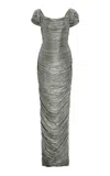Marmar Halim Ruched Silk Satin Off-the-shoulder Gown In Grey