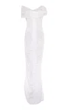 Marmar Halim Ruched Silk Satin Off-the-shoulder Gown In Off-white