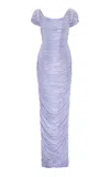 Marmar Halim Ruched Silk Satin Off-the-shoulder Gown In Purple