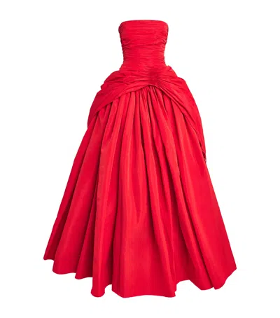 Marmar Halim Ruched Strapless Gown In Red