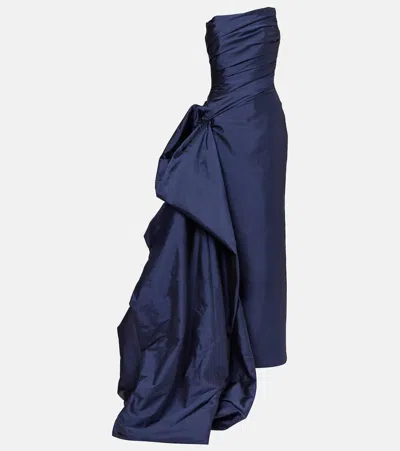Marmar Halim Ruched Taffetta Gown In Blue