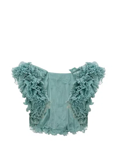 Marmar Halim Ruffled Sleeveless Cape In Green