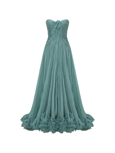 Marmar Halim Ruffled Strapless Maxi Dress In Green