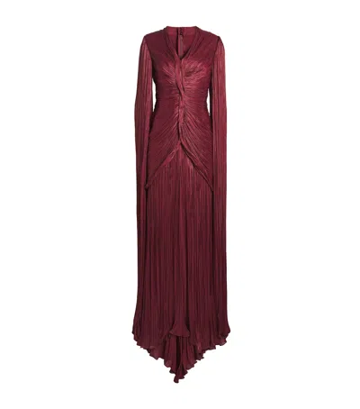 Marmar Halim Satin Pleated Cape Gown In Red
