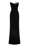 Marmar Halim Scarf-embellished Evening Gown In Black