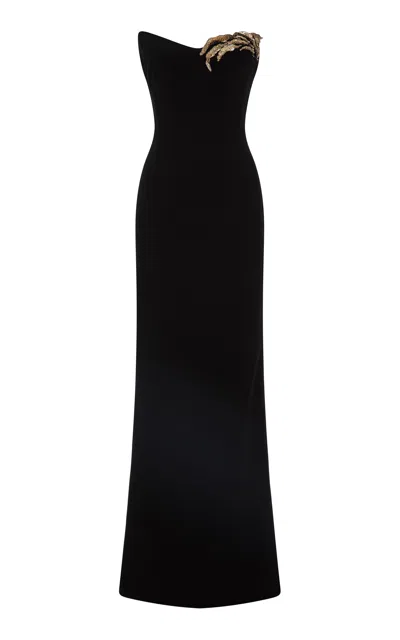 Marmar Halim Scarf-embellished Evening Gown In Black