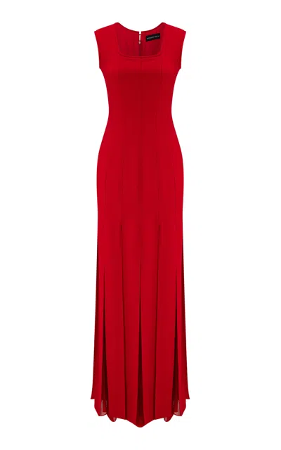 Marmar Halim Scoop-neck Crepe And Chiffon Gown In Red