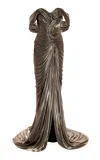 Marmar Halim Sculpted Silk Satin Off-the-shoulder Gown In Grey