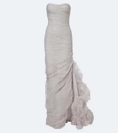 Marmar Halim Sequined Bustier Gown In Gray