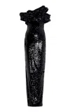 Marmar Halim Sequined Silk Off-the-shoulder Gown In Black