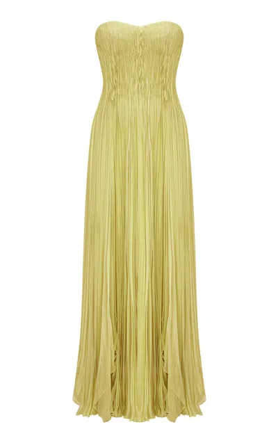 Marmar Halim Shirred Chiffon Strapless Maxi Dress In Yellow