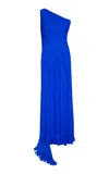 Marmar Halim Single-shoulder Pleated Sash Dress In Blue