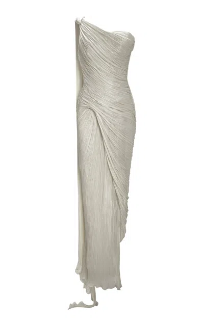 Marmar Halim Single-shoulder Sash Silk Gown In Ivory