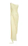 Marmar Halim Single-shoulder Sash Silk Gown In Yellow