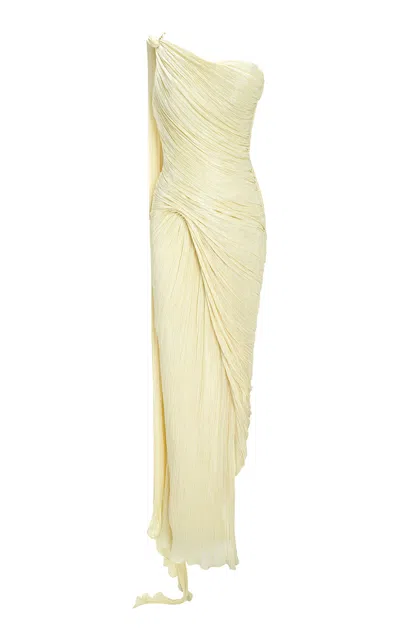 Marmar Halim Single-shoulder Sash Silk Gown In Yellow