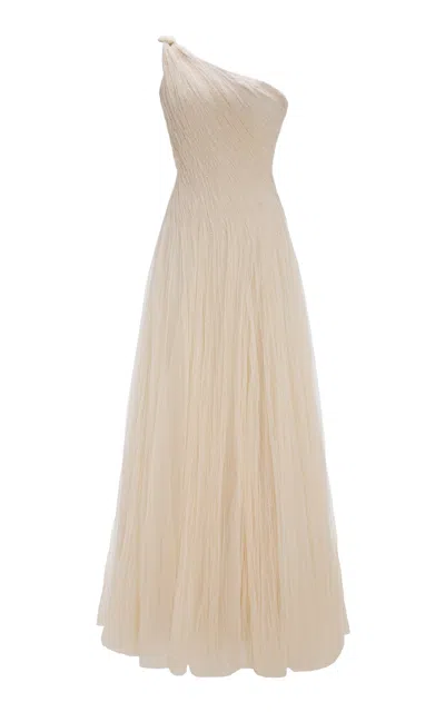 Marmar Halim Single-shoulder Silk Tulle Gown In Ivory