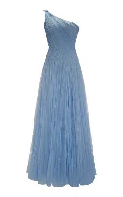 Marmar Halim Single-shoulder Silk Tulle Gown In Light Blue