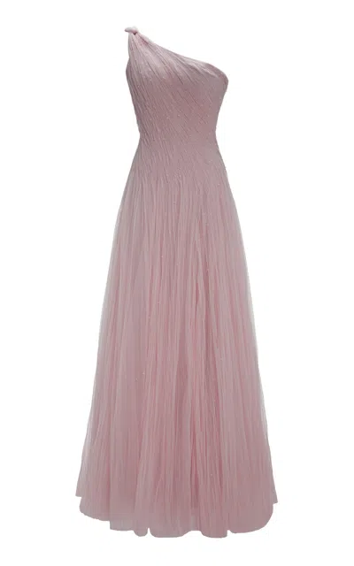 Marmar Halim Single-shoulder Silk Tulle Gown In Pink