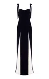 Marmar Halim Slit-detailed Silk Crepe-chiffon Gown In Black