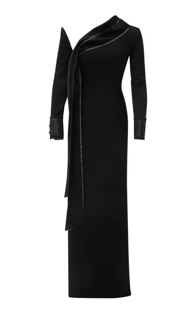 Marmar Halim Straight-cut Embroidered Crepe Gown In Black
