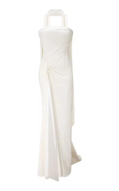 Marmar Halim Strapless Crepe Maxi Dress With Scarf In Ivory