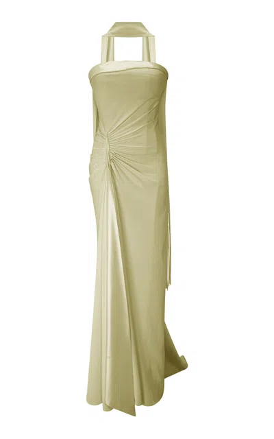 Marmar Halim Strapless Crepe Maxi Dress With Scarf In Yellow