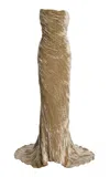 Marmar Halim Strapless Crushed-velvet Gown In Neutral