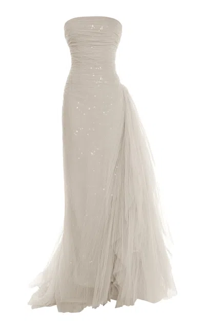 Marmar Halim Strapless Draped Ball Gown In Brown