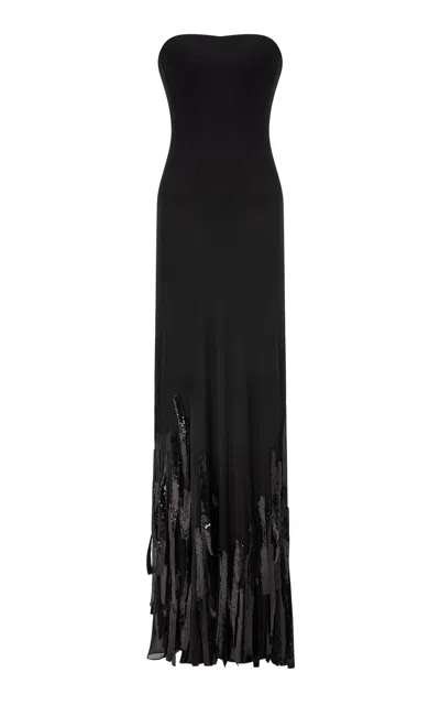 Marmar Halim Strapless Embellished Chiffon Maxi Dress In Black