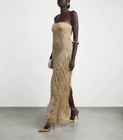 Marmar Halim Strapless Embroidered Column Gown In Gold