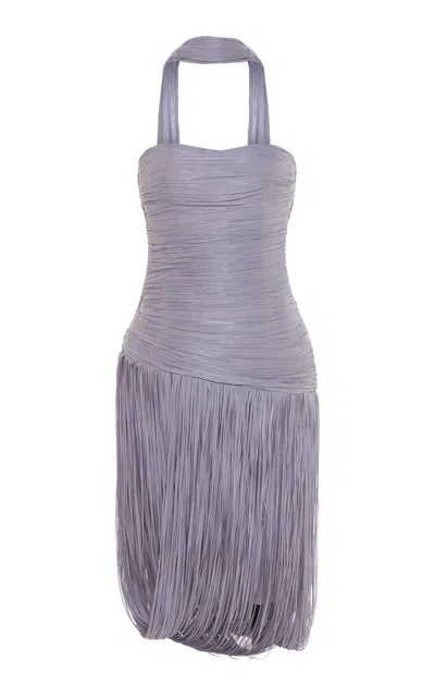 Marmar Halim Strapless Fringed Dress In Blue