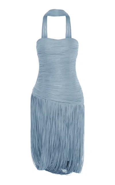 Marmar Halim Strapless Fringed Dress In Purple