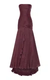 Marmar Halim Strapless Gathered Drop Waist Gown In Burgundy