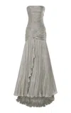 Marmar Halim Strapless Gathered Drop Waist Gown In Gray