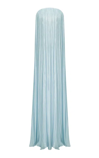 Marmar Halim Strapless Hand-pleated Maxi Dress In Blue